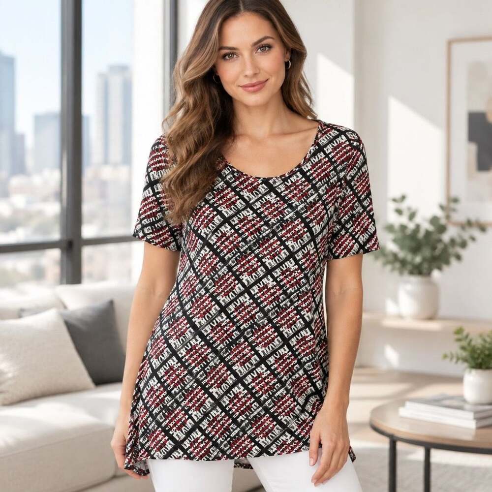 J.Jill Wearever Collection Tunic Size L Black Red Graphic Print